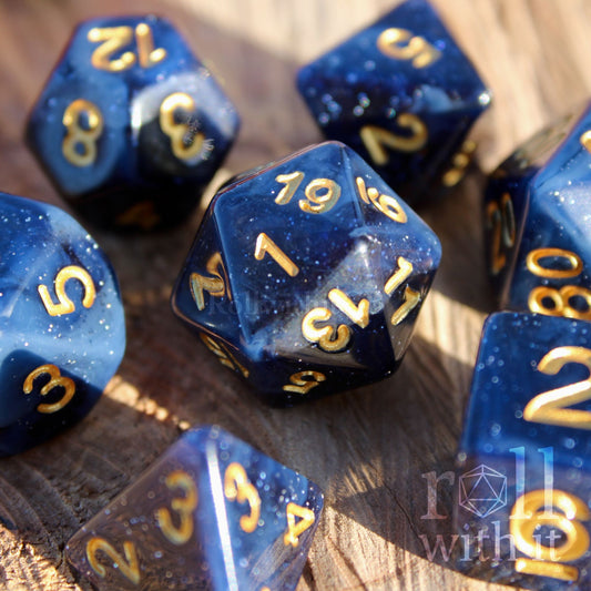 Midnight Sky Dice - Dungeons and Dragons Dice Set | 7 Polyhedral Dice | RPG Dice | Tabletop Roleplaying