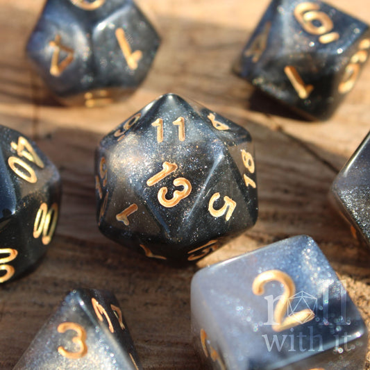 Silver Galaxy Dice - Dungeons and Dragons Dice Set | 7 Polyhedral Dice | RPG Dice | Tabletop Roleplaying
